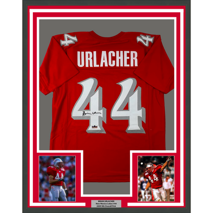Framed Facsimile Autographed Brian Urlacher 35x39 New Mexico Red Reprint Laser Auto College Football Jersey Size Men's XL