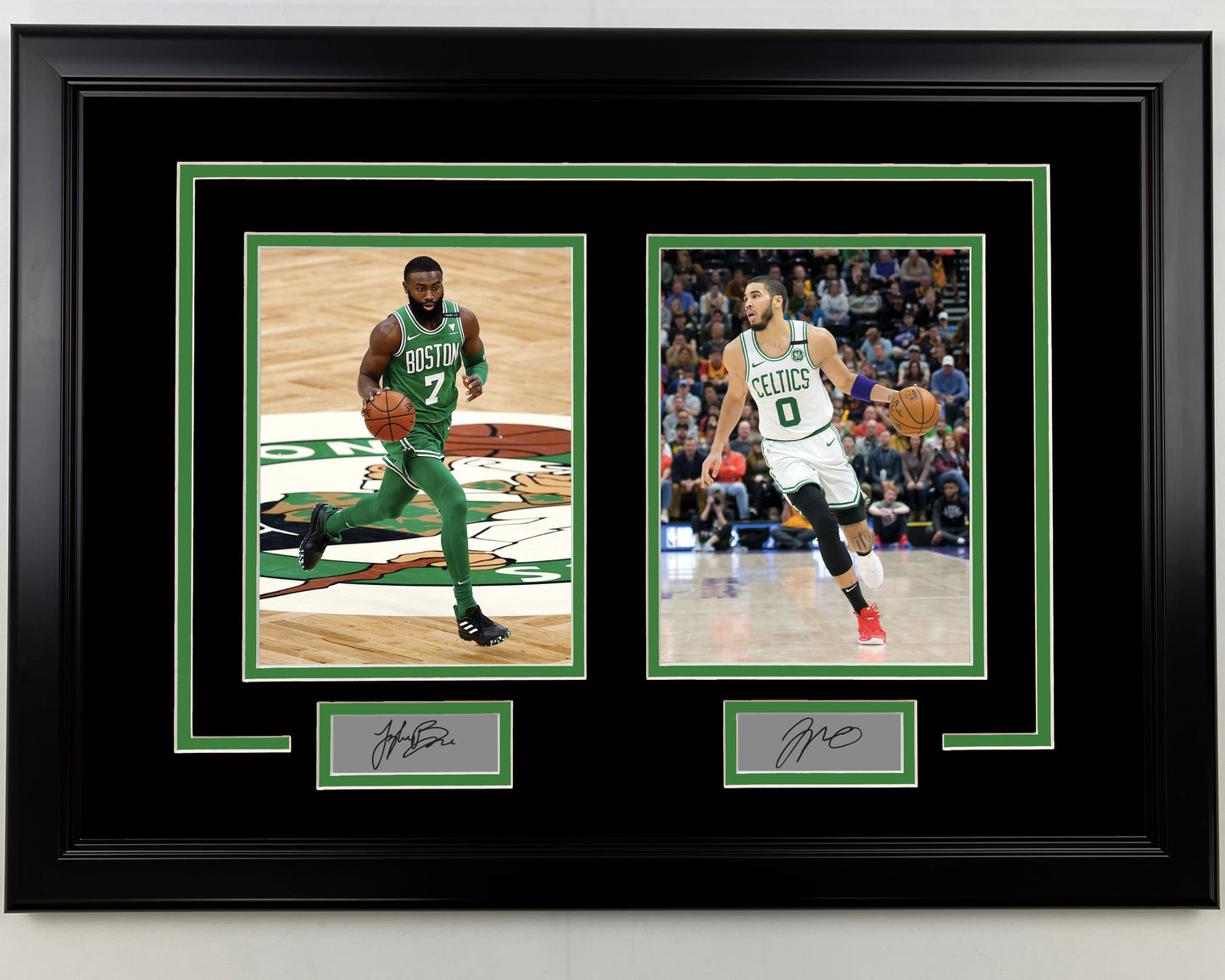 Framed Jaylen Brown and Jayson Tatum Facsimile Laser Engraved Signatures Boston Celtics 17x23 Dual Basketball Photo