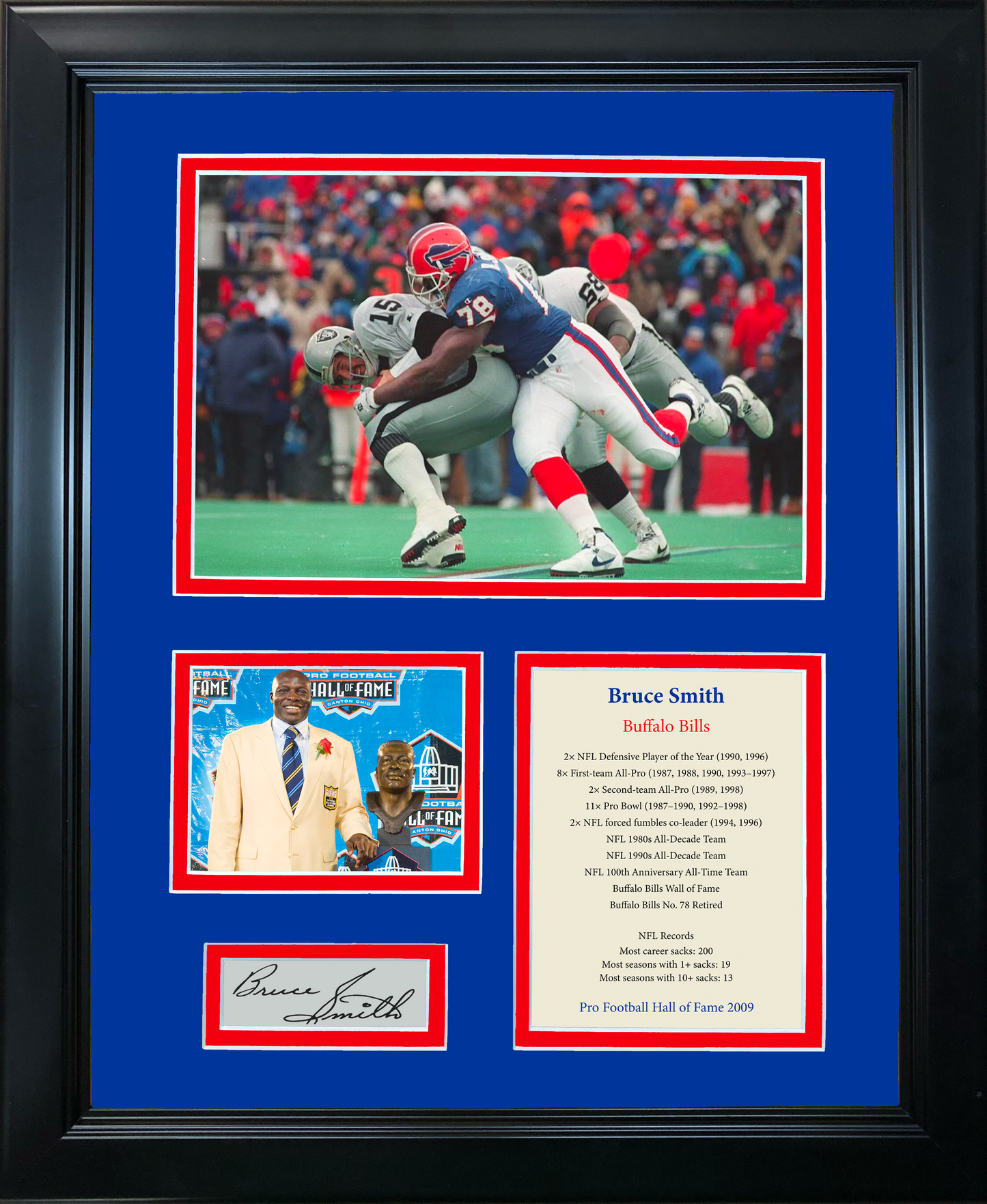 Framed Bruce Smith Hall of Fame Facsimile Laser Engraved Signature Auto Buffalo Bills 11"x14" Football Photo Sig Collage