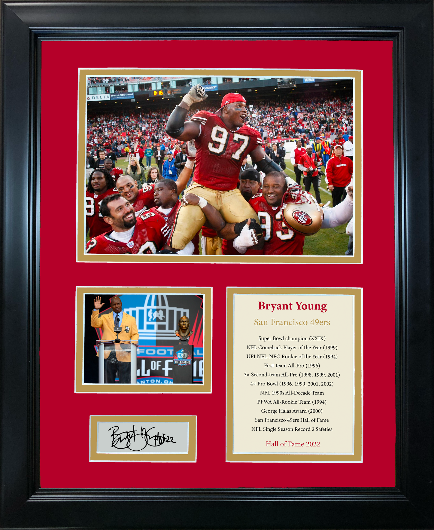 Framed Bryant Young Hall of Fame Facsimile Laser Engraved Signature Auto San Francisco 49ers 11"x14" Football Photo Sig Collage