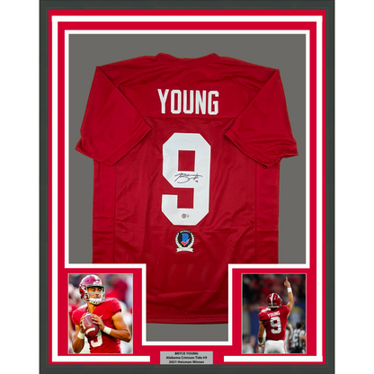 Framed Autographed/Signed Bryce Young 35x39 Alabama Red College Football Jersey Beckett BAS COA