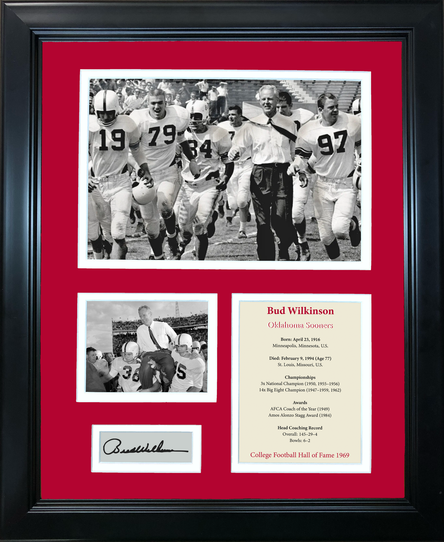 Framed Bud Wilkinson Hall of Fame Facsimile Laser Engraved Signature Auto Oklahoma Sooners 11"x14" College Football Photo Sig Collage