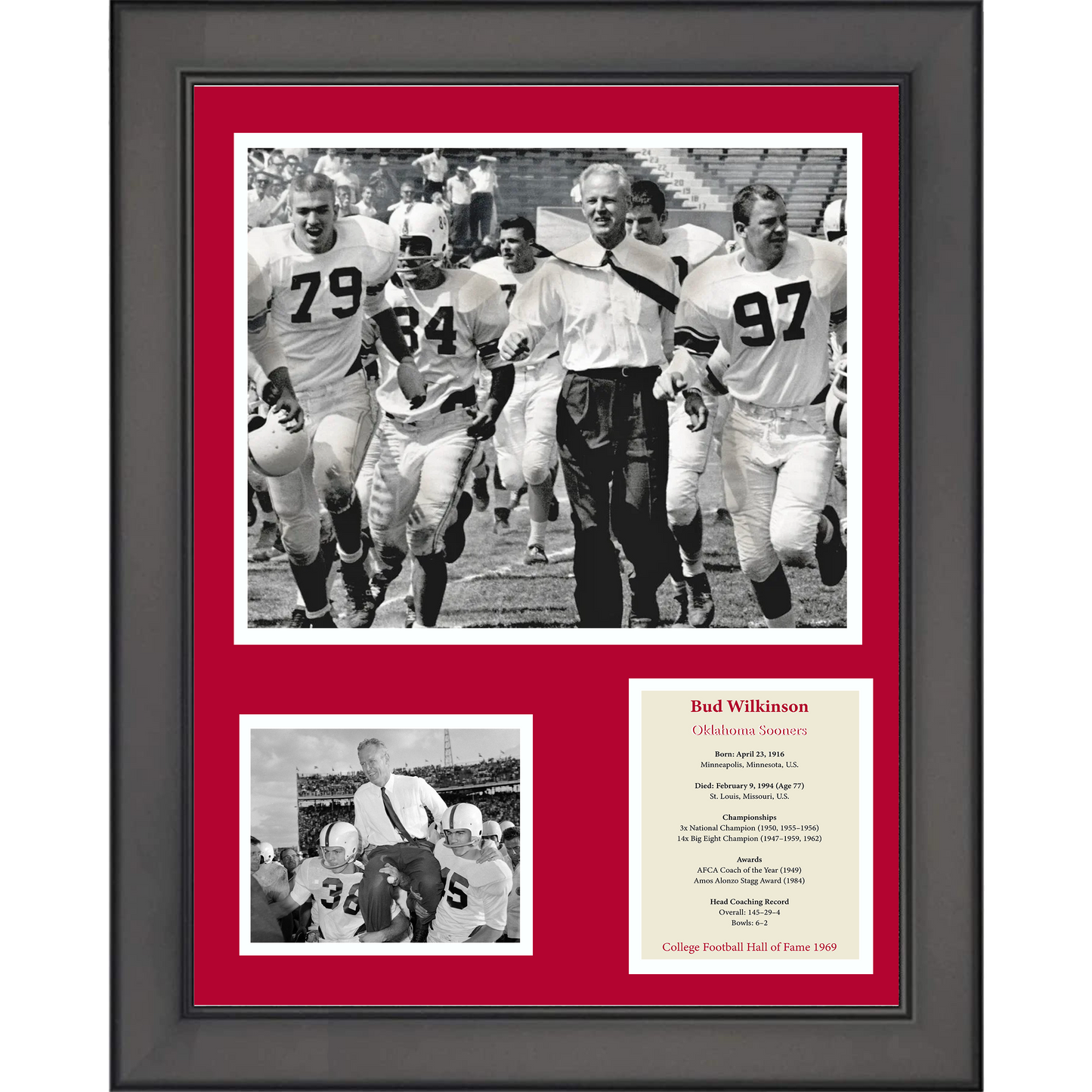 Framed Bud Wilkinson Hall of Fame Oklahoma Sooners 11"x14" College Football Three Photo Collage