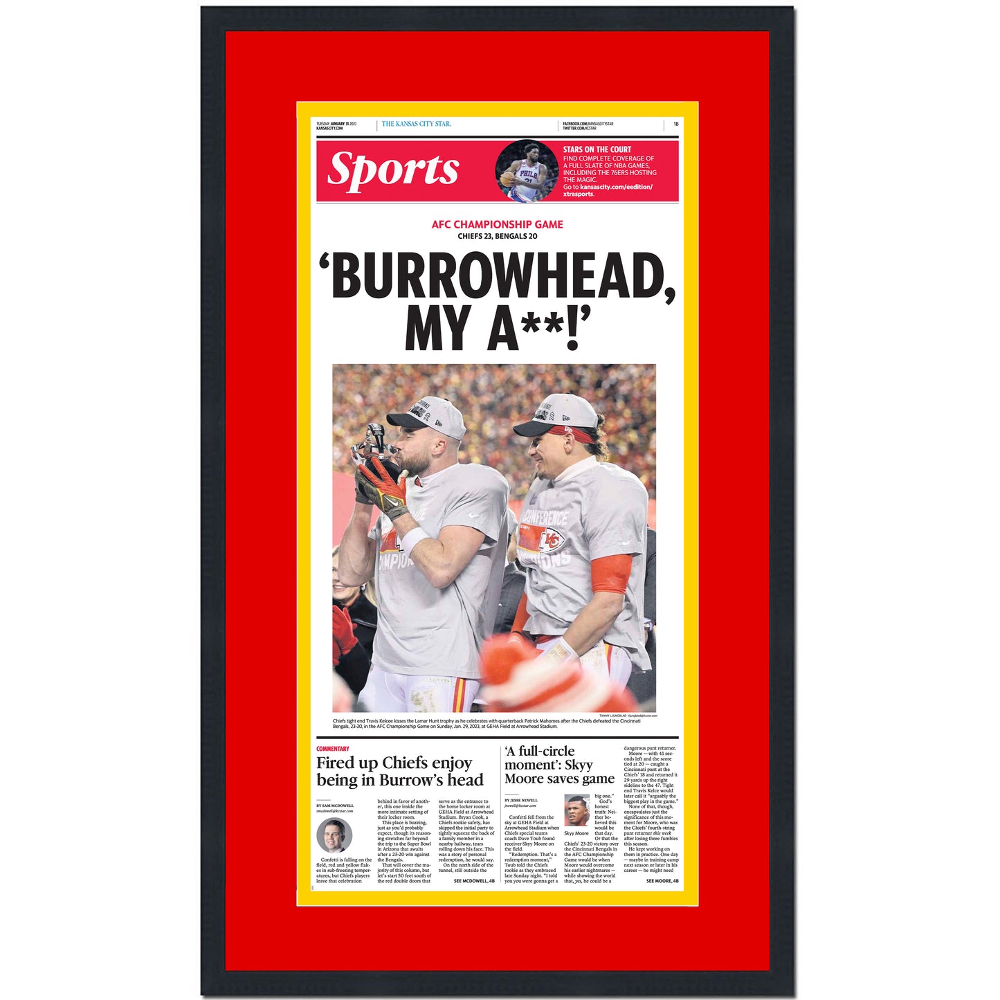 Framed Kansas City Star Burrowhead My A** AFC Conference Champions 14x24 Football Newspaper Cover Photo Professionally Matted