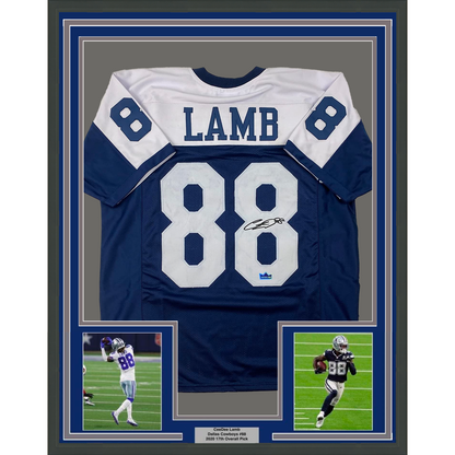 Framed Facsimile Autographed CeeDee Lamb 35x39 Dallas Thanksgiving Day Reprint Laser Auto Football Jersey Size Men's XL