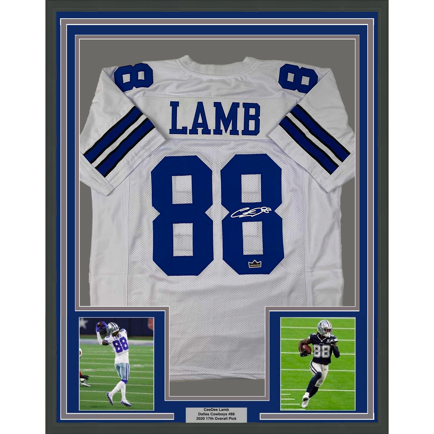 Framed Facsimile Autographed CeeDee Lamb 35x39 Dallas White Reprint Laser Auto Football Jersey Size Men's XL
