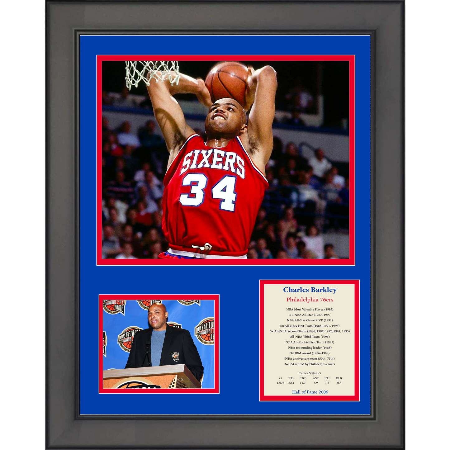 Framed Charles Barkley Hall of Fame Philadelphia 76ers Basketball 11"x14" Three Photo Collage