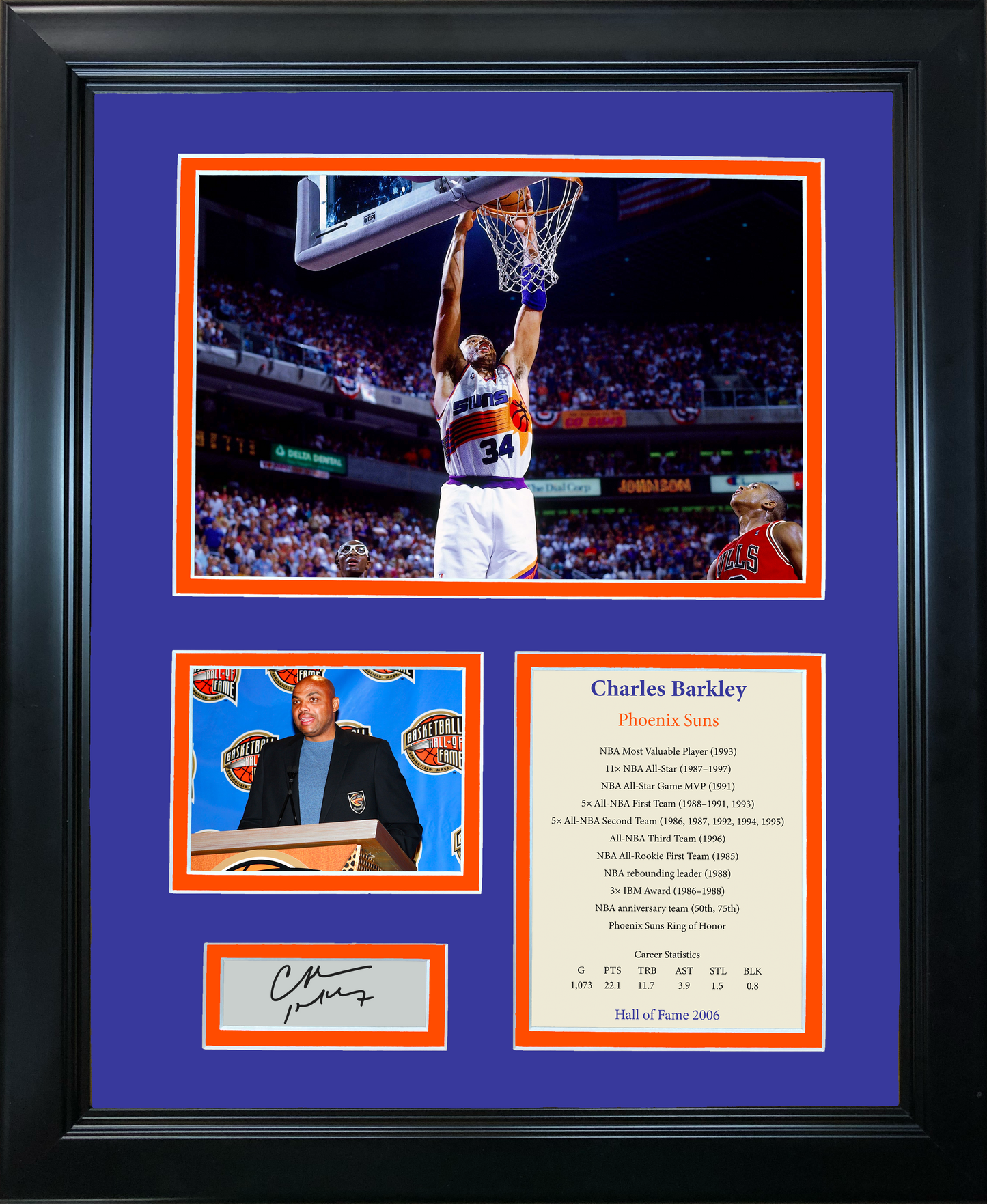 Framed Charles Barkley Hall of Fame Facsimile Laser Engraved Signature Auto Phoenix Suns Basketball 11"x14" Photo Sig Collage