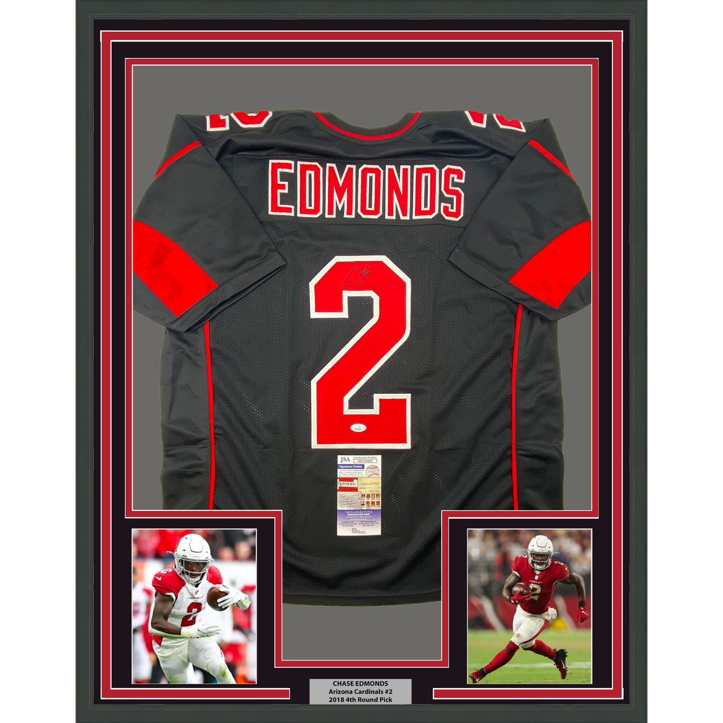 Framed Autographed/Signed Chase Edmonds 35x39 Arizona Color Rush Football Jersey JSA COA