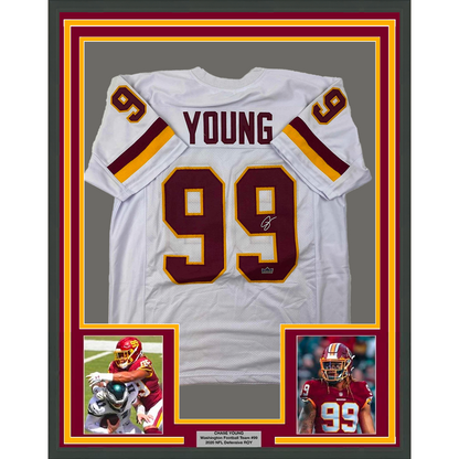Framed Facsimile Autographed Chase Young 35x39 Washington White Reprint Laser Auto Football Jersey