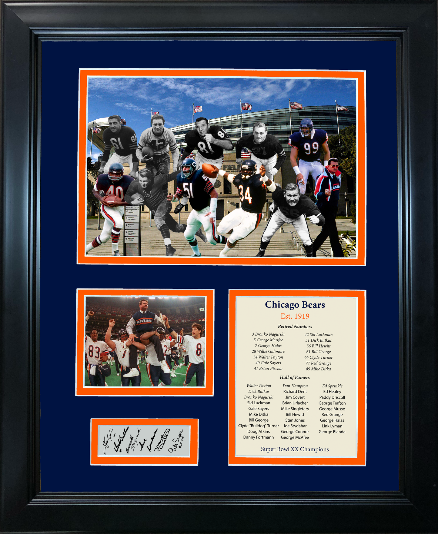 Framed Chicago Bears All-Time Greats Facsimile Laser Engraved Signature Auto 11"x14" Football Photo Sig Collage