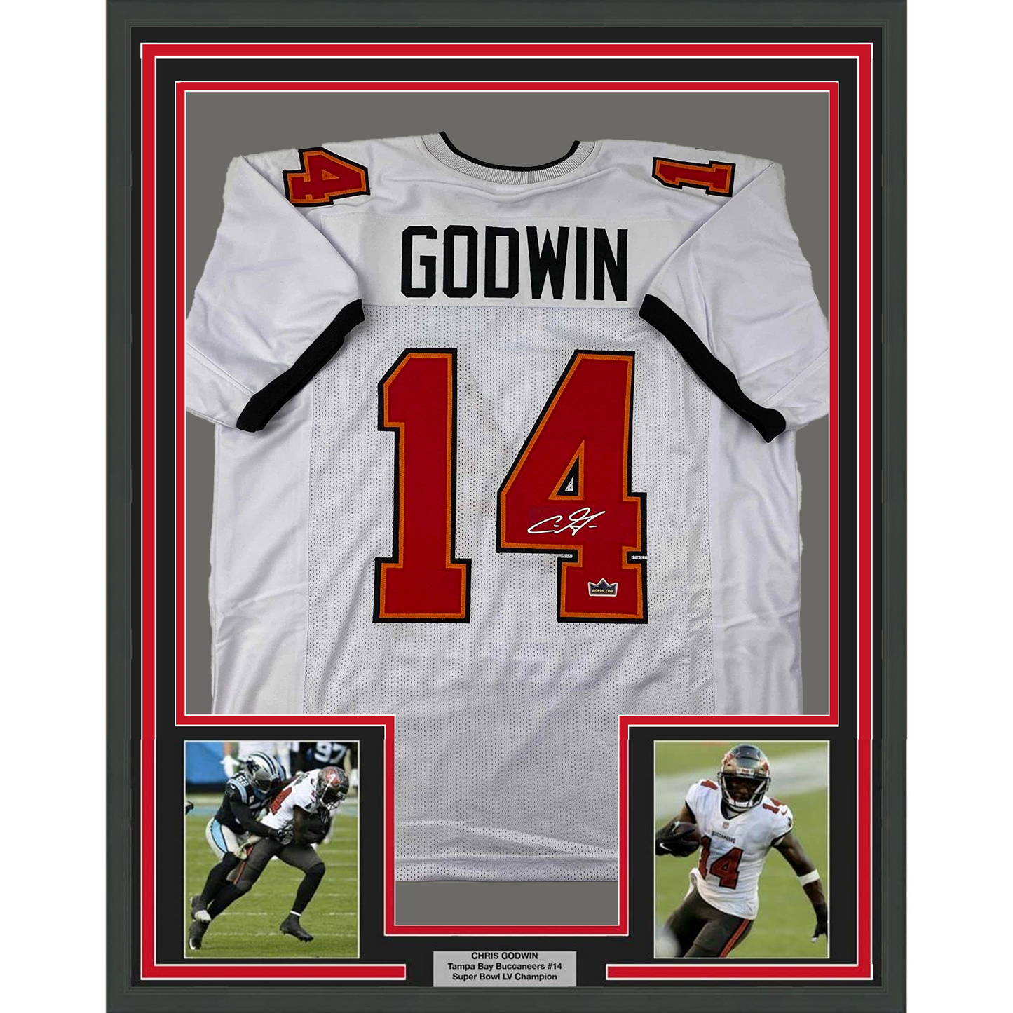 Framed Facsimile Autographed Chris Godwin 35x39 Tampa Bay White Reprint Laser Auto Football Jersey