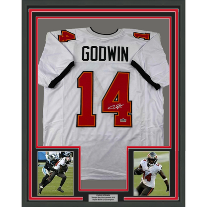 Framed Facsimile Autographed Chris Godwin 35x39 Tampa Bay White Reprint Laser Auto Football Jersey