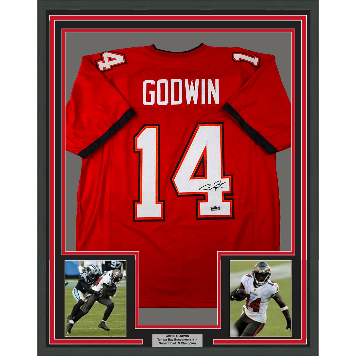 Framed Facsimile Autographed Chris Godwin 35x39 Tampa Bay Red Reprint Laser Auto Football Jersey