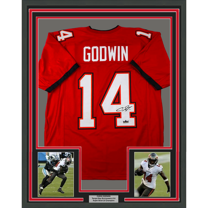 Framed Facsimile Autographed Chris Godwin 35x39 Tampa Bay Red Reprint Laser Auto Football Jersey