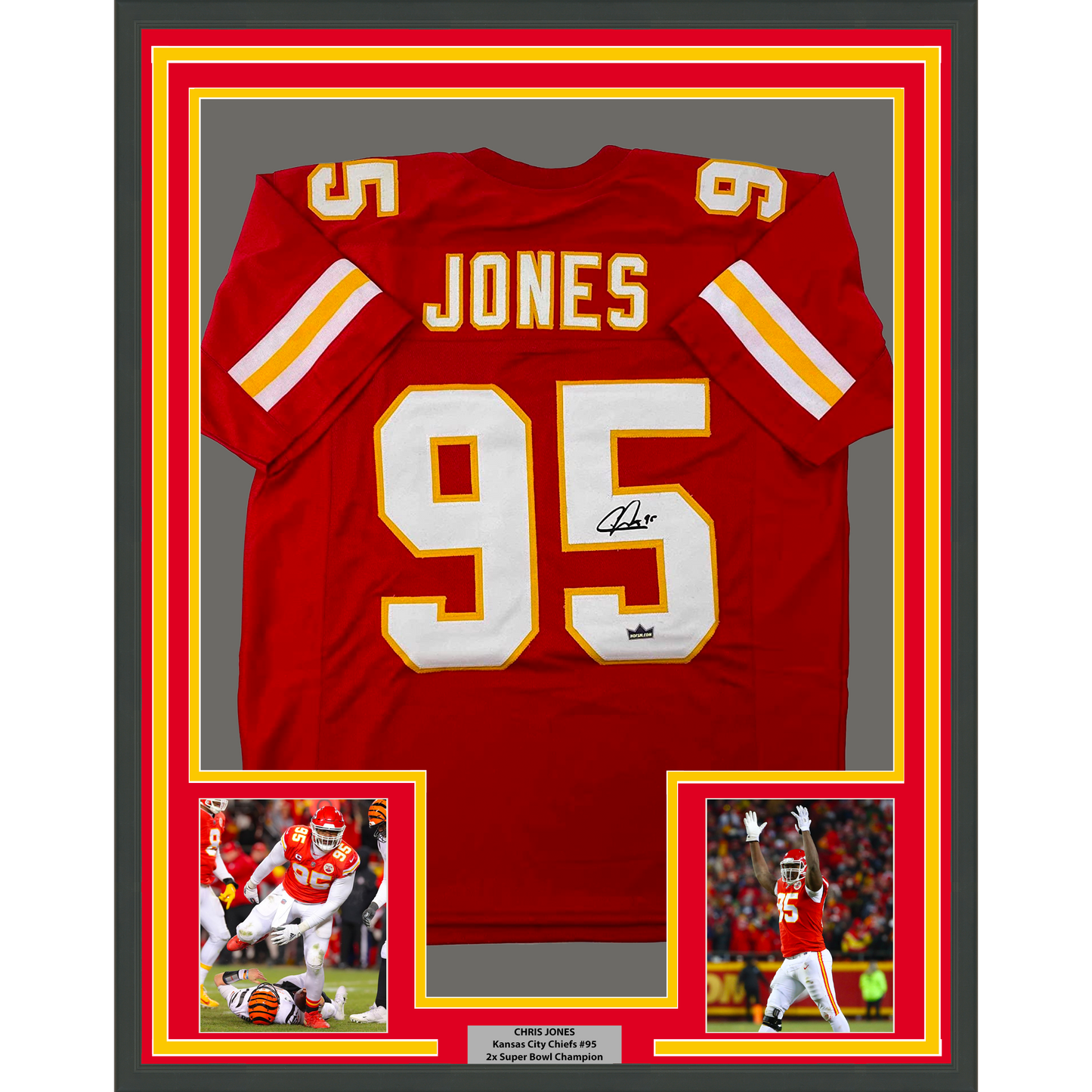 Framed Facsimile Autographed Chris Jones 35x39 Kansas City Red Reprint Laser Auto Football Jersey