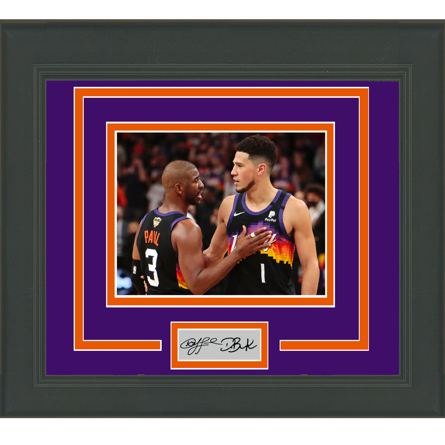 Framed Devin Booker Chris Paul Dual Facsimile Laser Engraved Signature Auto Phoenix Suns 11x14 Basketball Photo