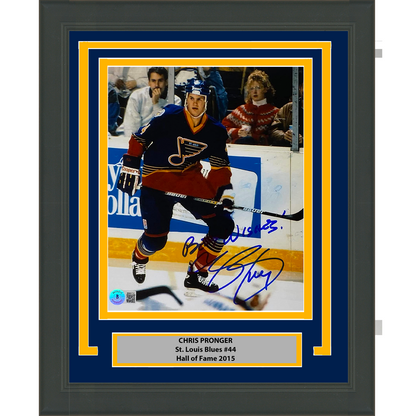Framed Autographed/Signed Chris Pronger Best Wishes St. Louis Blues 8x10 Hockey Photo Beckett BAS COA