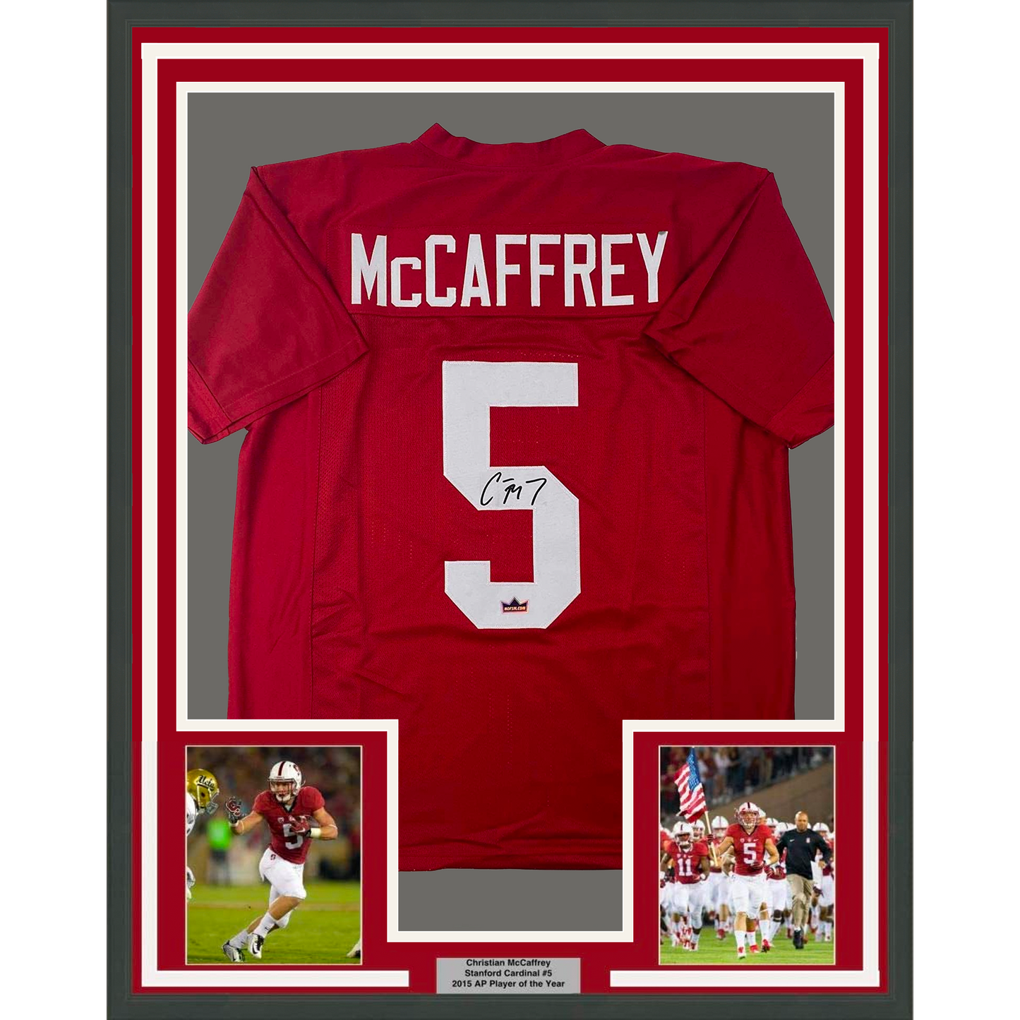 Framed Facsimile Autographed Christian McCaffrey 35x39 Stanford Red Reprint Laser Auto College Football Jersey