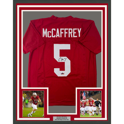 Framed Facsimile Autographed Christian McCaffrey 35x39 Stanford Red Reprint Laser Auto College Football Jersey