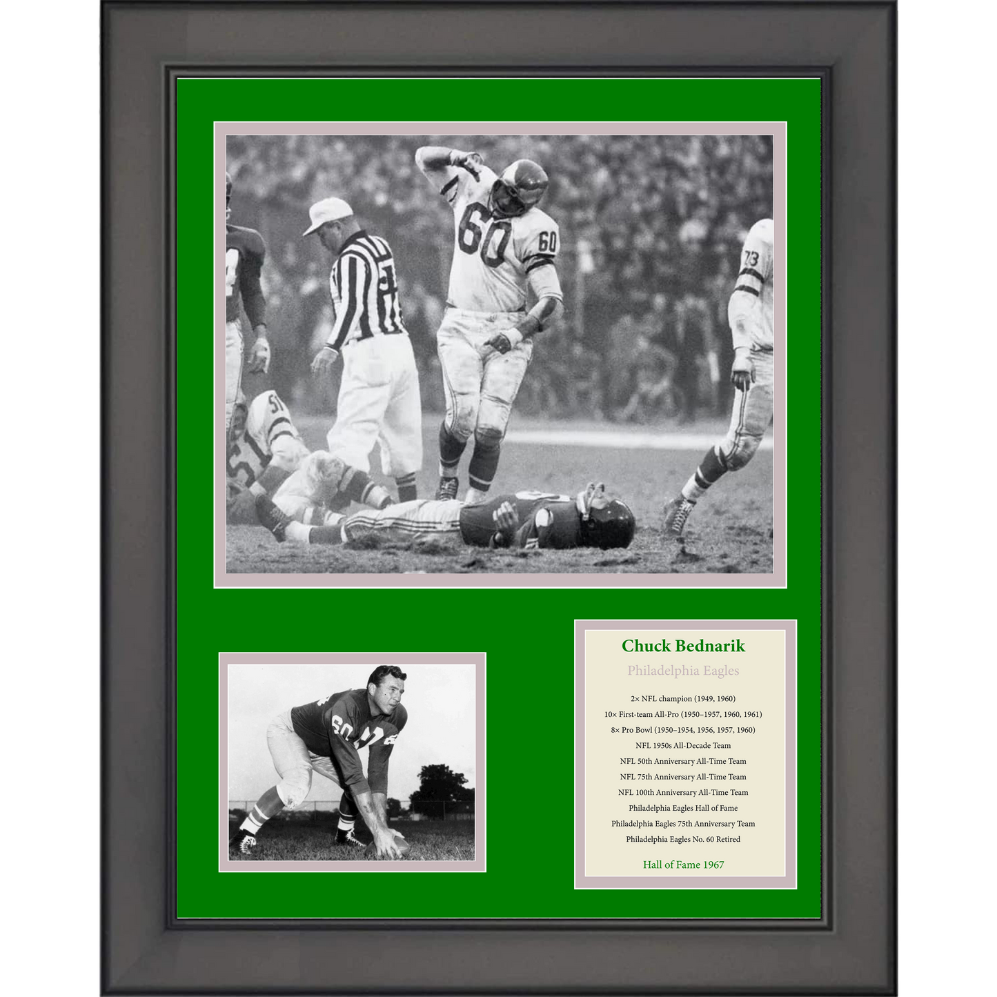 Framed Chuck Bednarik Hall of Fame Philadelphia Eagles 11"x14" Football Three Photo Collage
