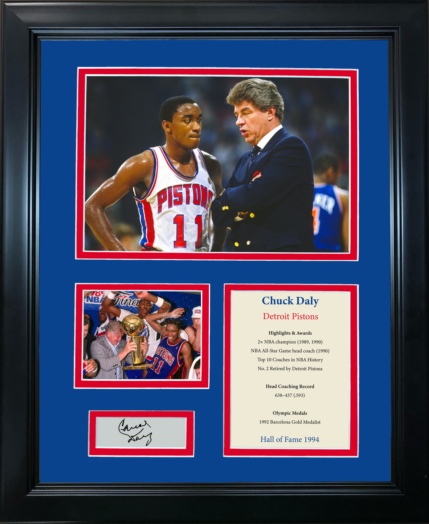 Framed Chuck Daly Hall of Fame Detroit Pistons Facsimile Laser Engraved Signature Auto Basketball 11"x14" Photo Sig Collage