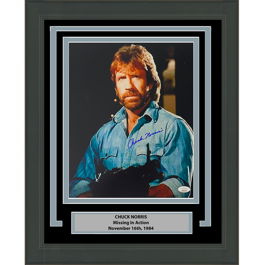 Framed Autographed/Signed Chuck Norris Missing in Action 11x14 Movie Photo JSA COA #7