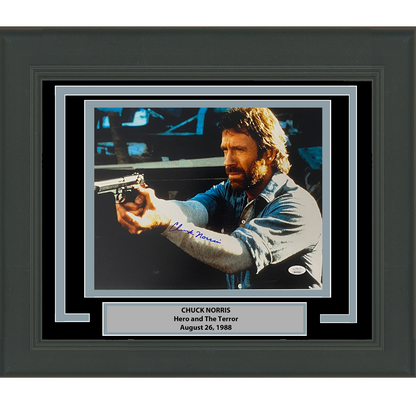 Framed Autographed/Signed Chuck Norris Hero and the Terror 11x14 Movie Photo JSA COA #8