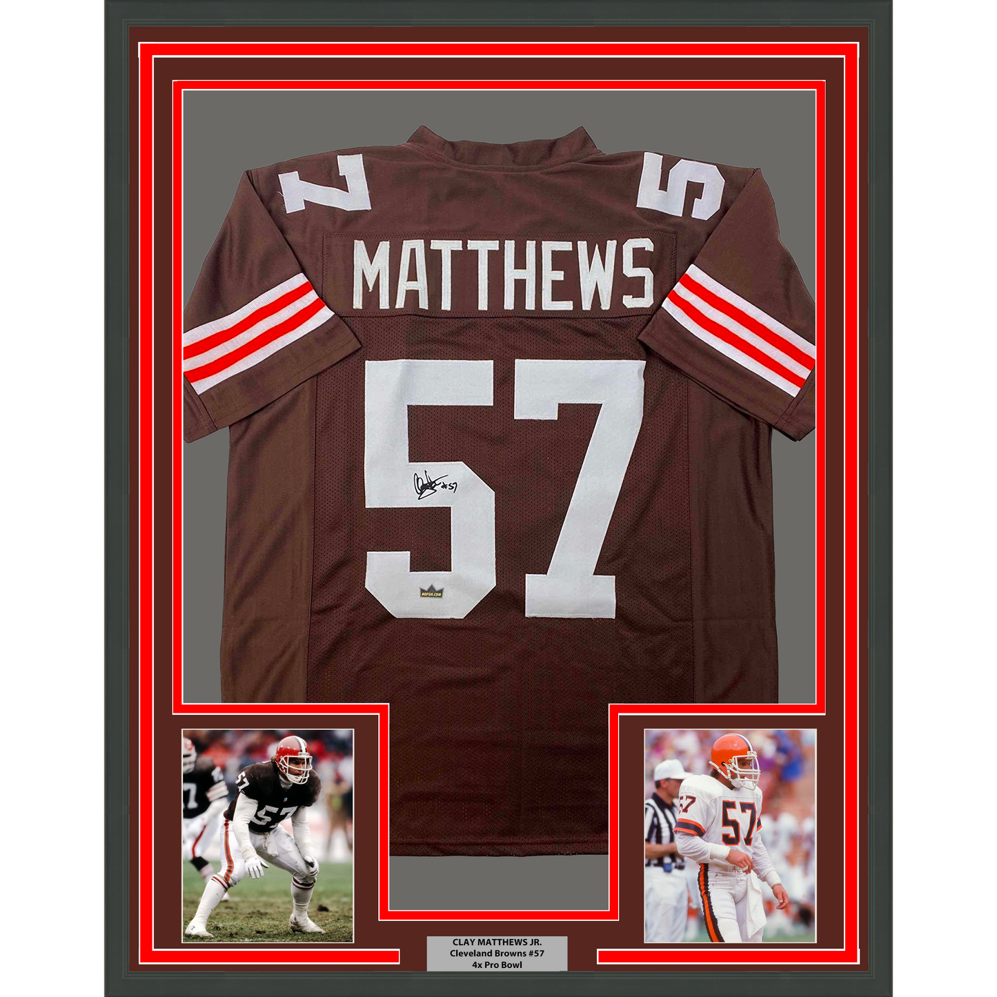 Framed Facsimile Autographed Clay Matthews Jr. 35x39 Cleveland Brown Reprint Laser Auto Football Jersey