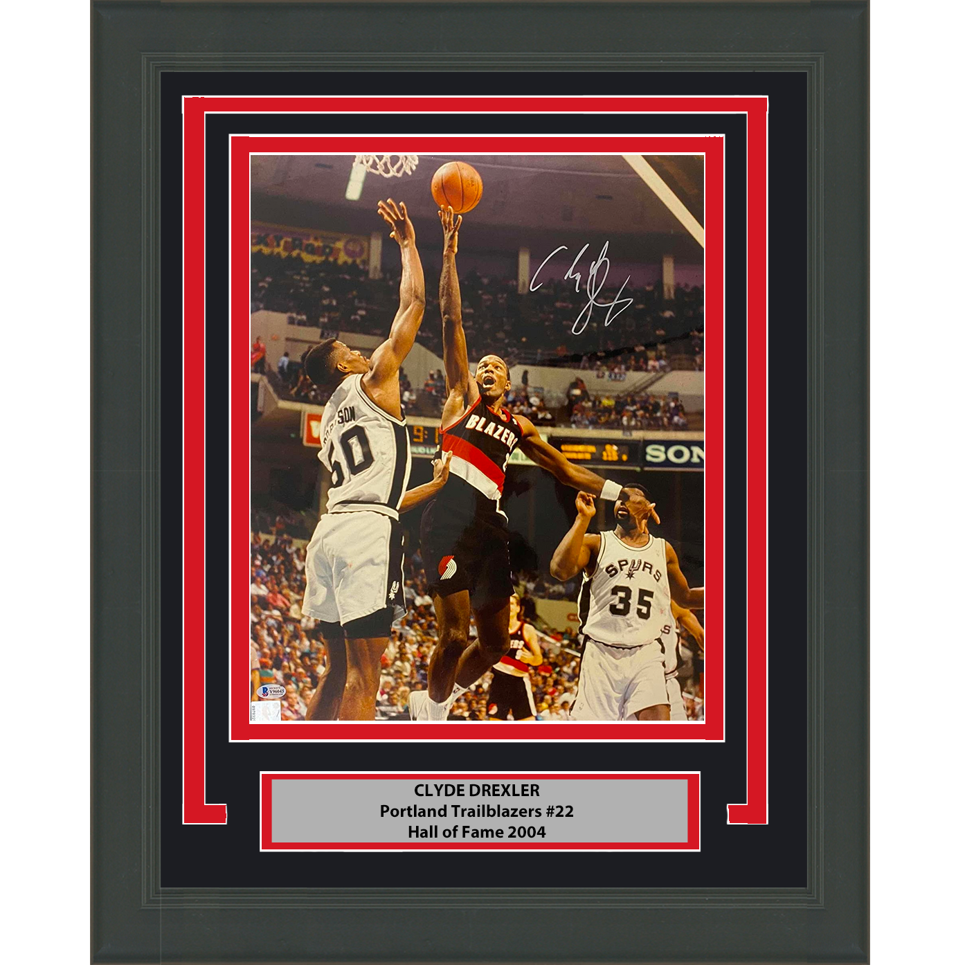 Framed Autographed/Signed Clyde Drexler Portland Trail Blazers 16x20 Basketball Photo Beckett BAS COA