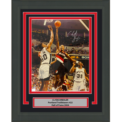 Framed Autographed/Signed Clyde Drexler Portland Trail Blazers 16x20 Basketball Photo Beckett BAS COA
