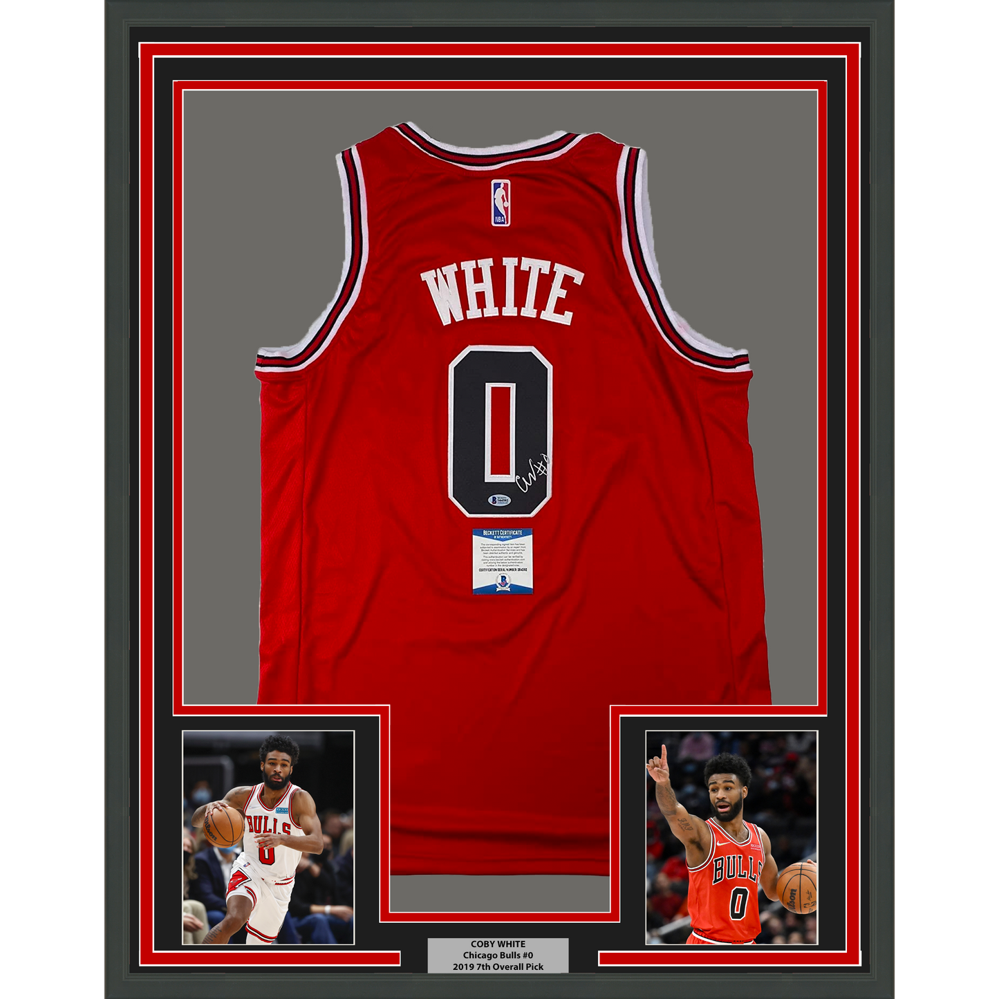 Framed Autographed/Signed Coby White 35x39 Chicago Red Basketball Jersey Beckett BAS COA