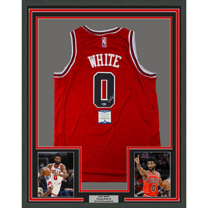 Framed Autographed/Signed Coby White 35x39 Chicago Red Basketball Jersey Beckett BAS COA