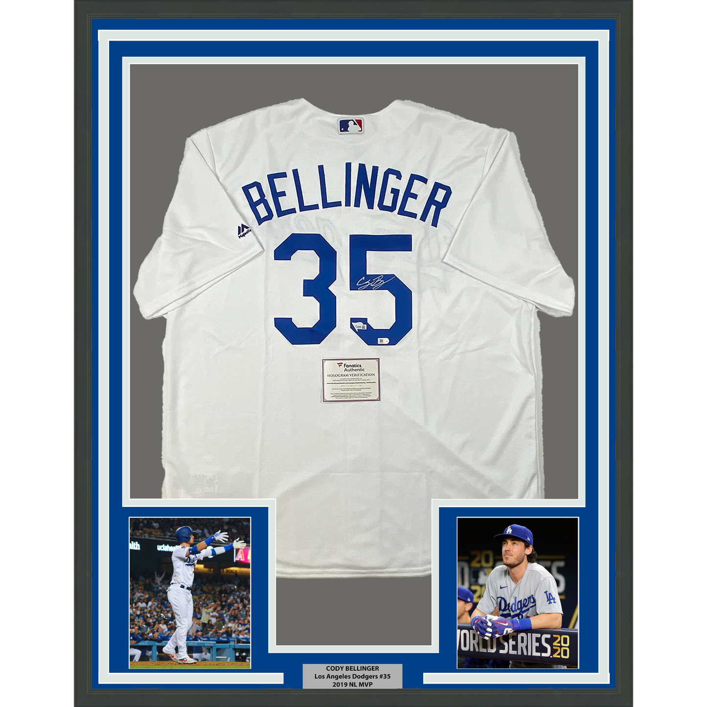 Framed Autographed/Signed Cody Bellinger 35x39 Los Angeles LA Dodgers White Authentic Baseball Jersey Fanatics COA