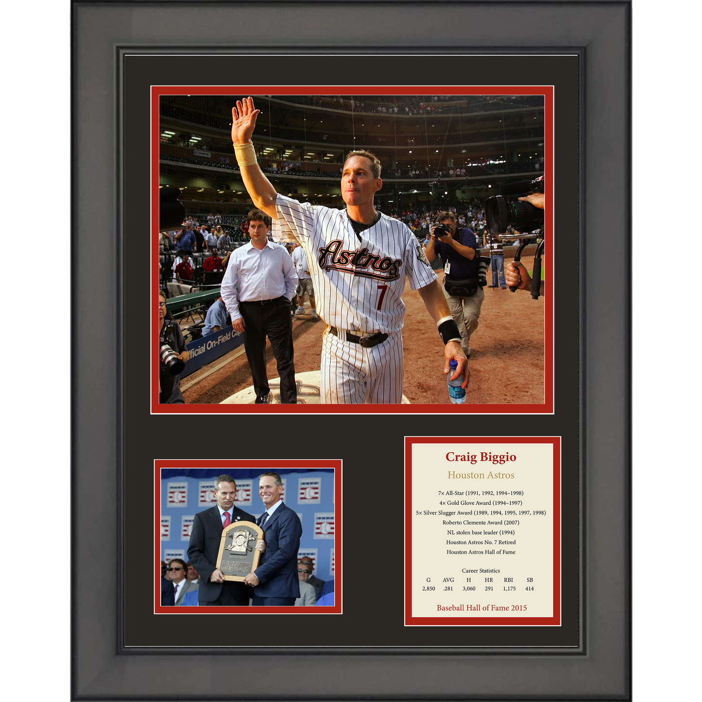 Framed Craig Biggio Hall of Fame Houston Astros Baseball 11"x14" Three Photo Collage