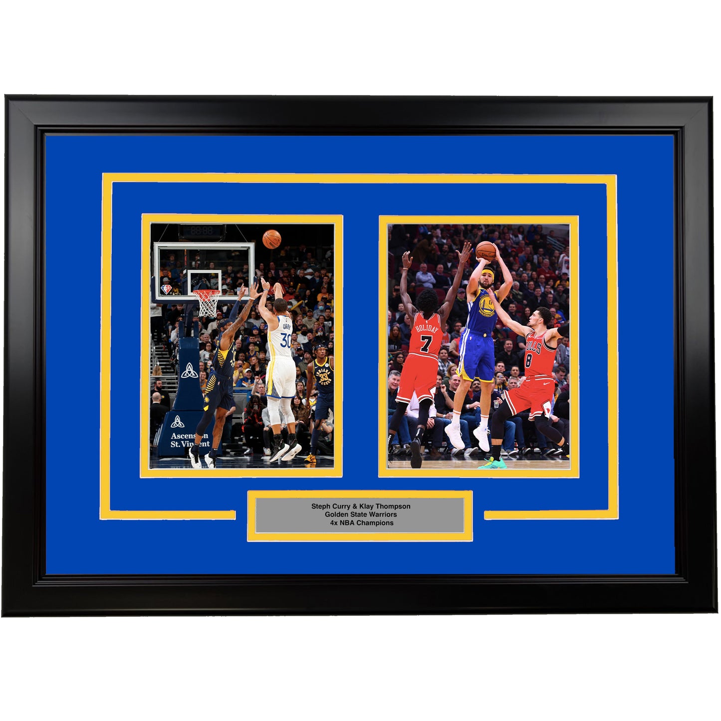 Framed Steph Curry and Klay Thompson Golden State Warriors 17x23 Dual Basketball Photo