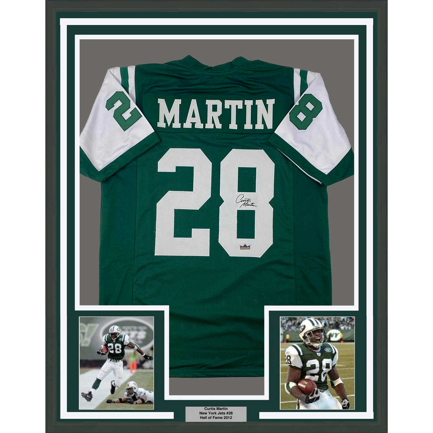 Framed Facsimile Autographed Curtis Martin 35x39 New York Green Reprint Laser Auto Football Jersey
