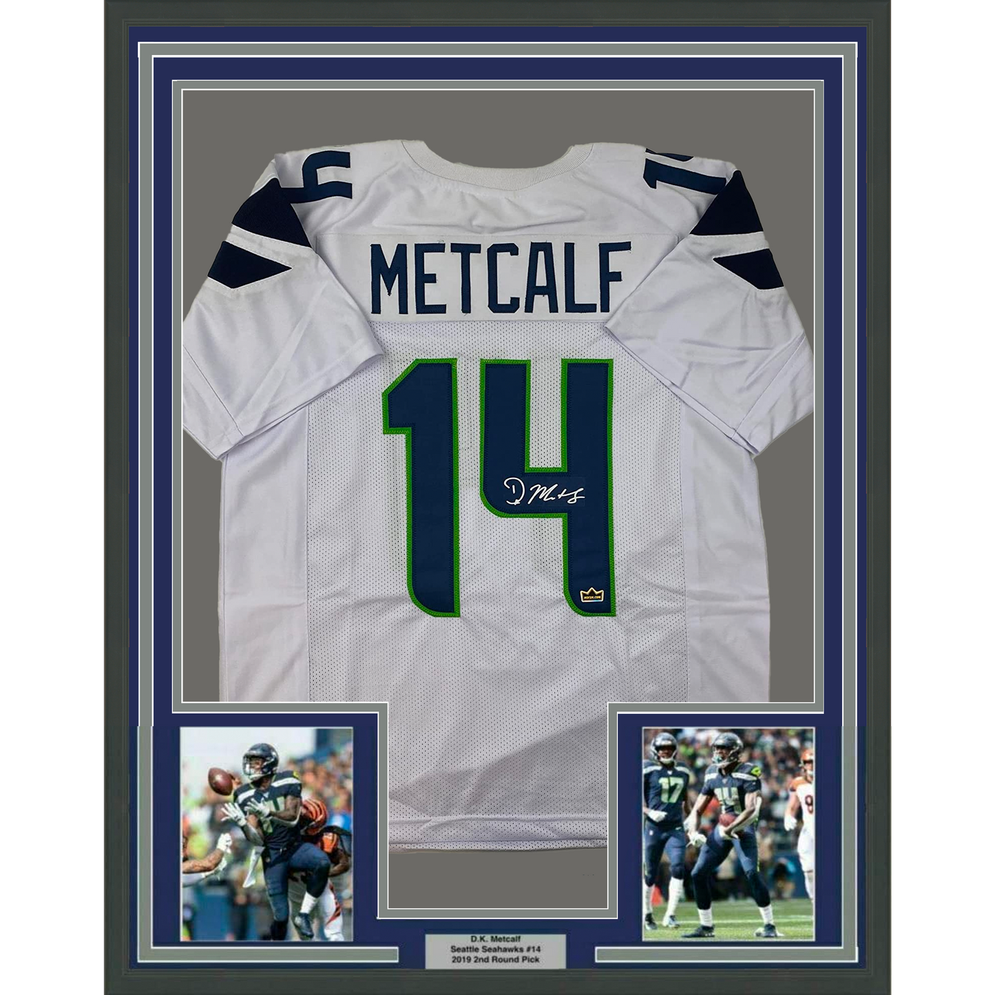 Framed Facsimile Autographed D.K. DK Metcalf 35x39 Seattle White Reprint Laser Auto Football Jersey Size Men's XL