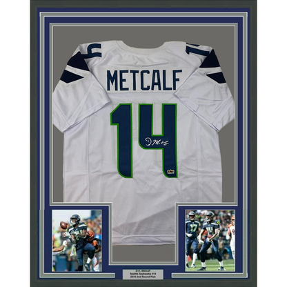 Framed Facsimile Autographed D.K. DK Metcalf 35x39 Seattle White Reprint Laser Auto Football Jersey Size Men's XL