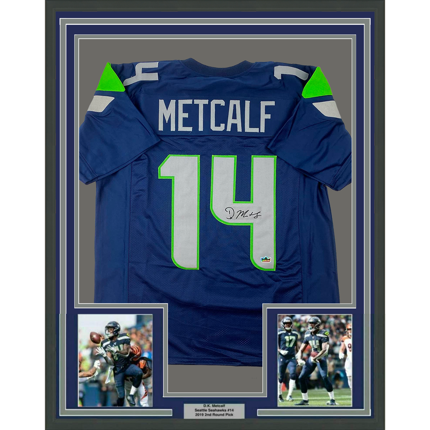 Framed Facsimile Autographed D.K. DK Metcalf 35x39 Seattle Blue Reprint Laser Auto Football Jersey Size Men's XL
