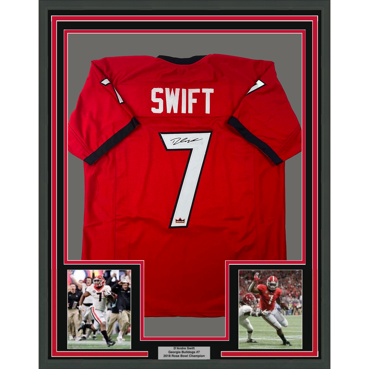Framed Facsimile Autographed D'Andre Swift 35x39 Georgia Red Reprint Laser Auto College Football Jersey Size Men's XL