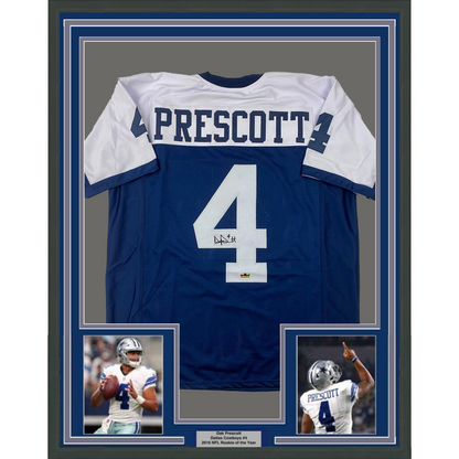 Framed Facsimile Autographed Dak Prescott 35x39 Dallas Thanksgiving Day Reprint Laser Auto Football Jersey Size Men's XL
