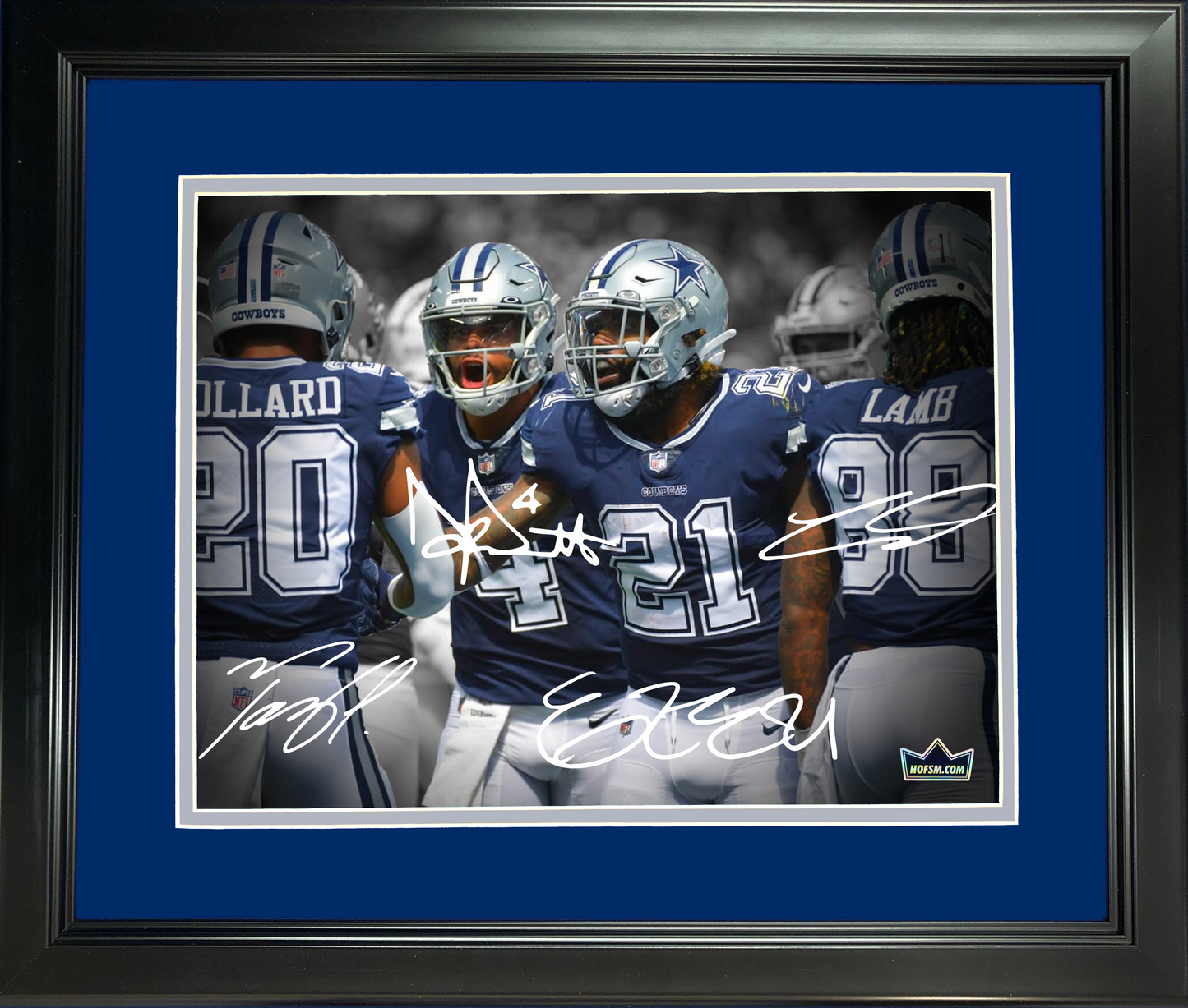 Framed Dak Prescott, CeeDee Lamb, Ezekiel Elliott & Tony Pollard Dallas Cowboys Dual Facsimile Laser Engraved Signature Auto 11"x14" Football Photo HOFSM Holo