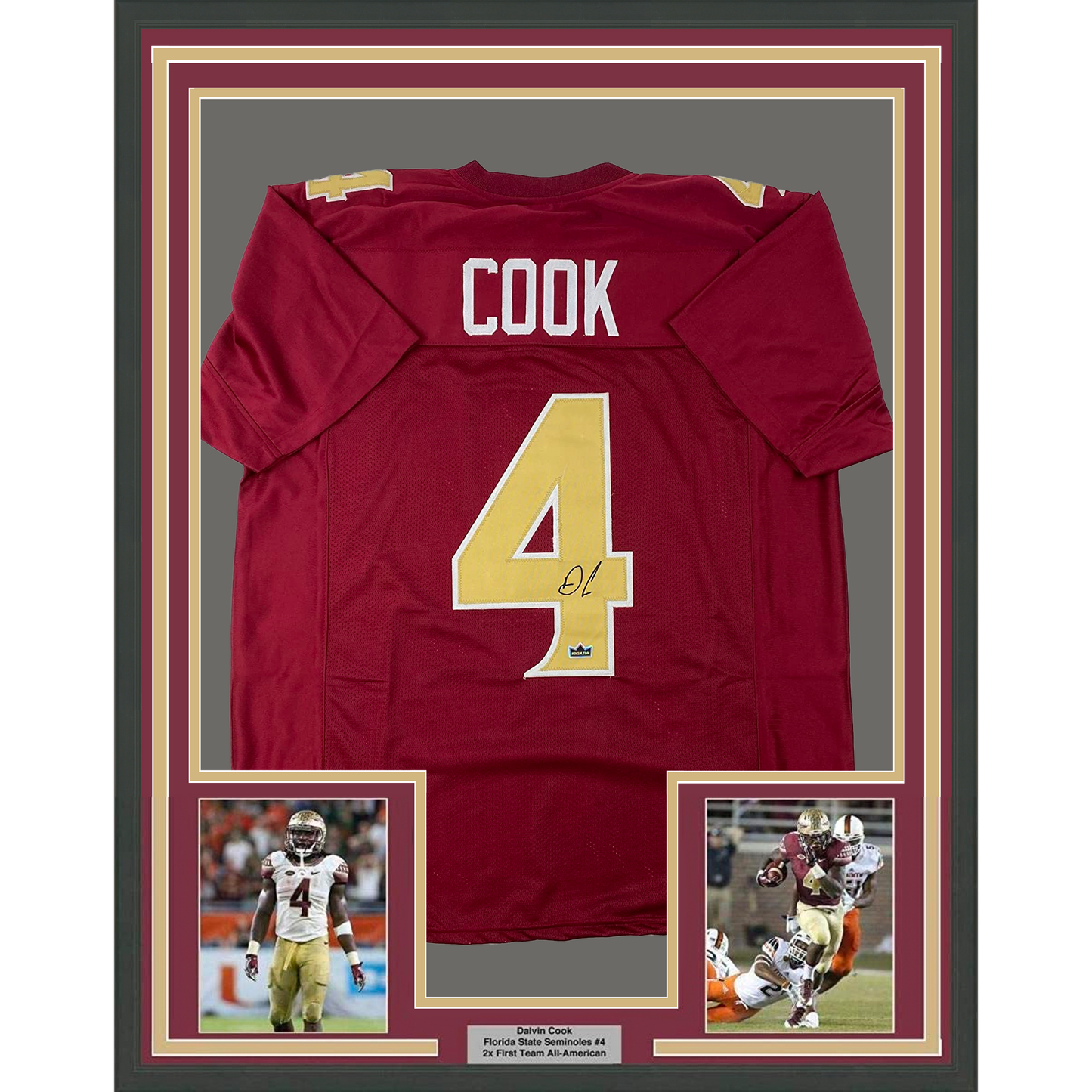 Framed Facsimile Autographed Dalvin Cook 35x39 Florida State Maroon Reprint Laser Auto College Football Jersey