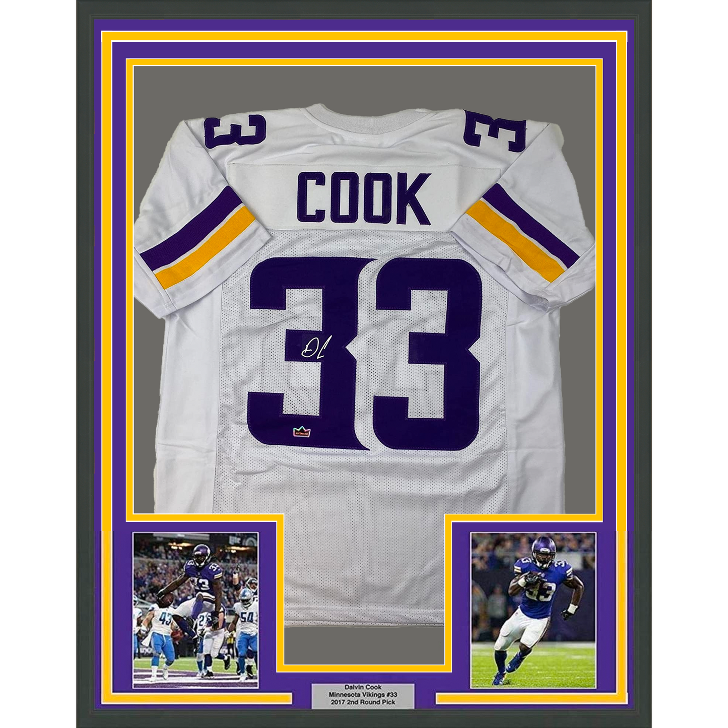 Framed Facsimile Autographed Dalvin Cook 35x39 Minnesota White Reprint Laser Auto Football Jersey