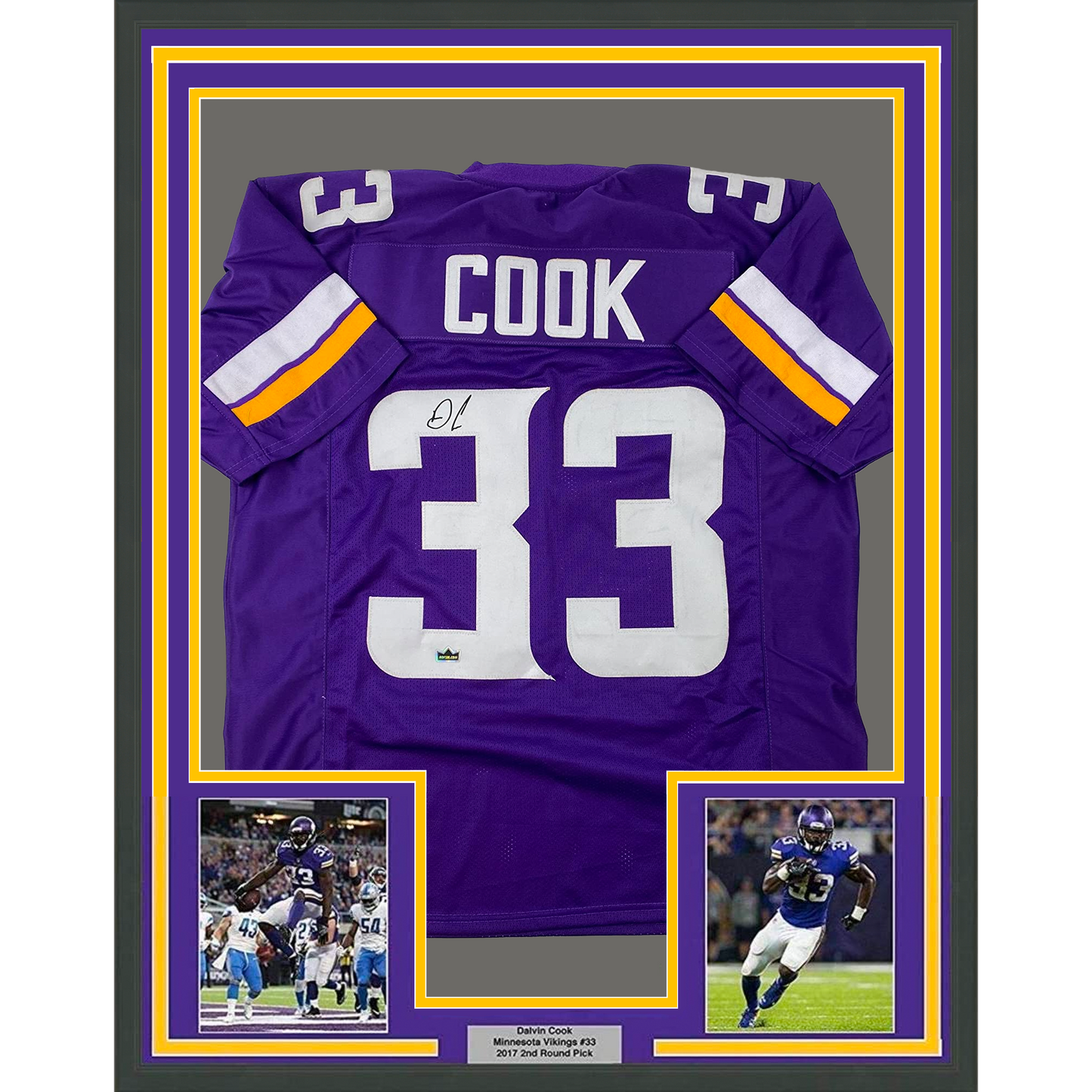 Framed Facsimile Autographed Dalvin Cook 35x39 Minnesota Purple Reprint Laser Auto Football Jersey