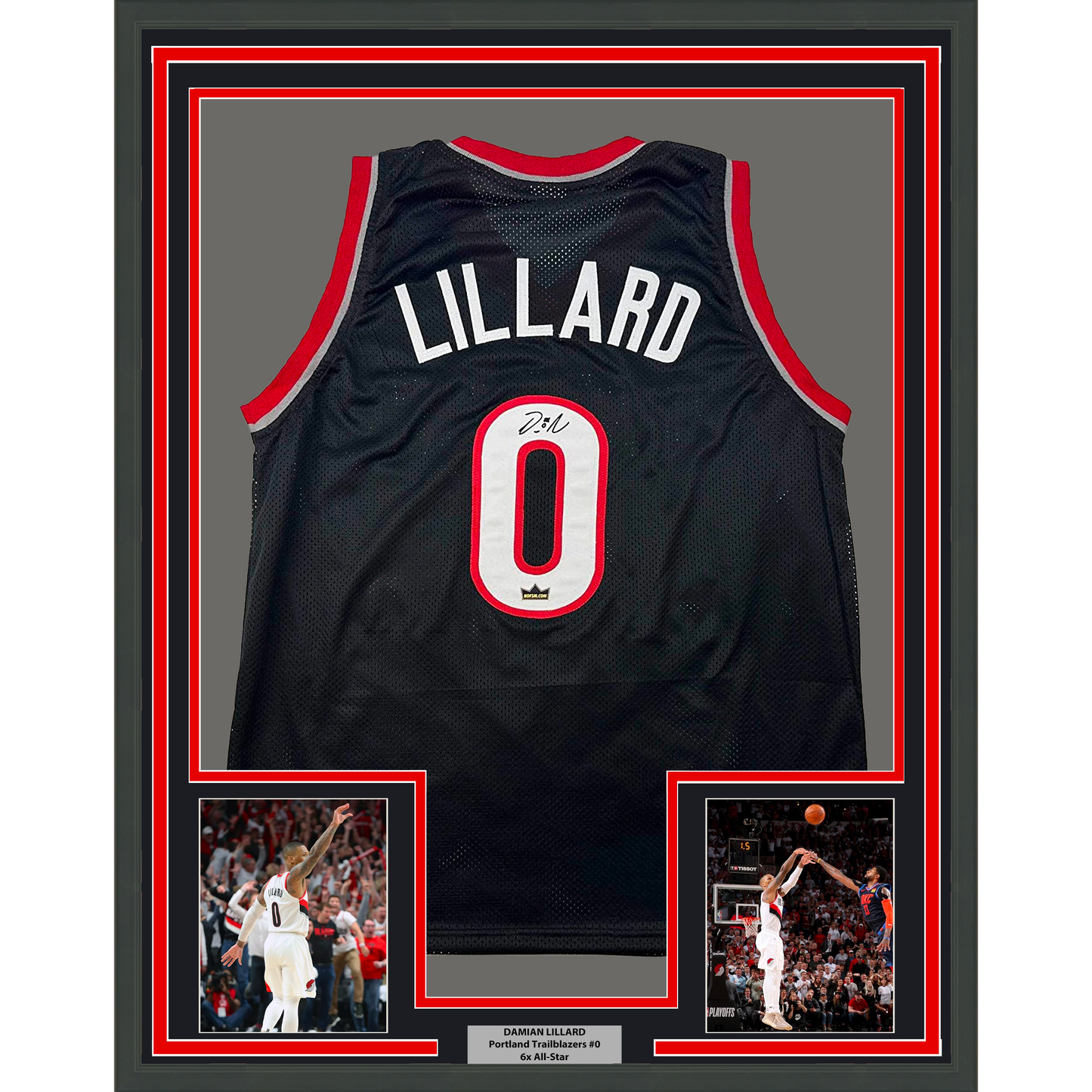 Framed Facsimile Autographed Damian Lillard 35x39 Portland Black Reprint Laser Auto Basketball Jersey