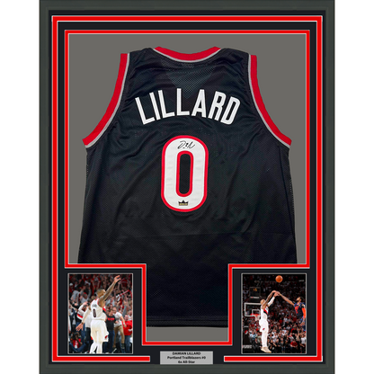 Framed Facsimile Autographed Damian Lillard 35x39 Portland Black Reprint Laser Auto Basketball Jersey