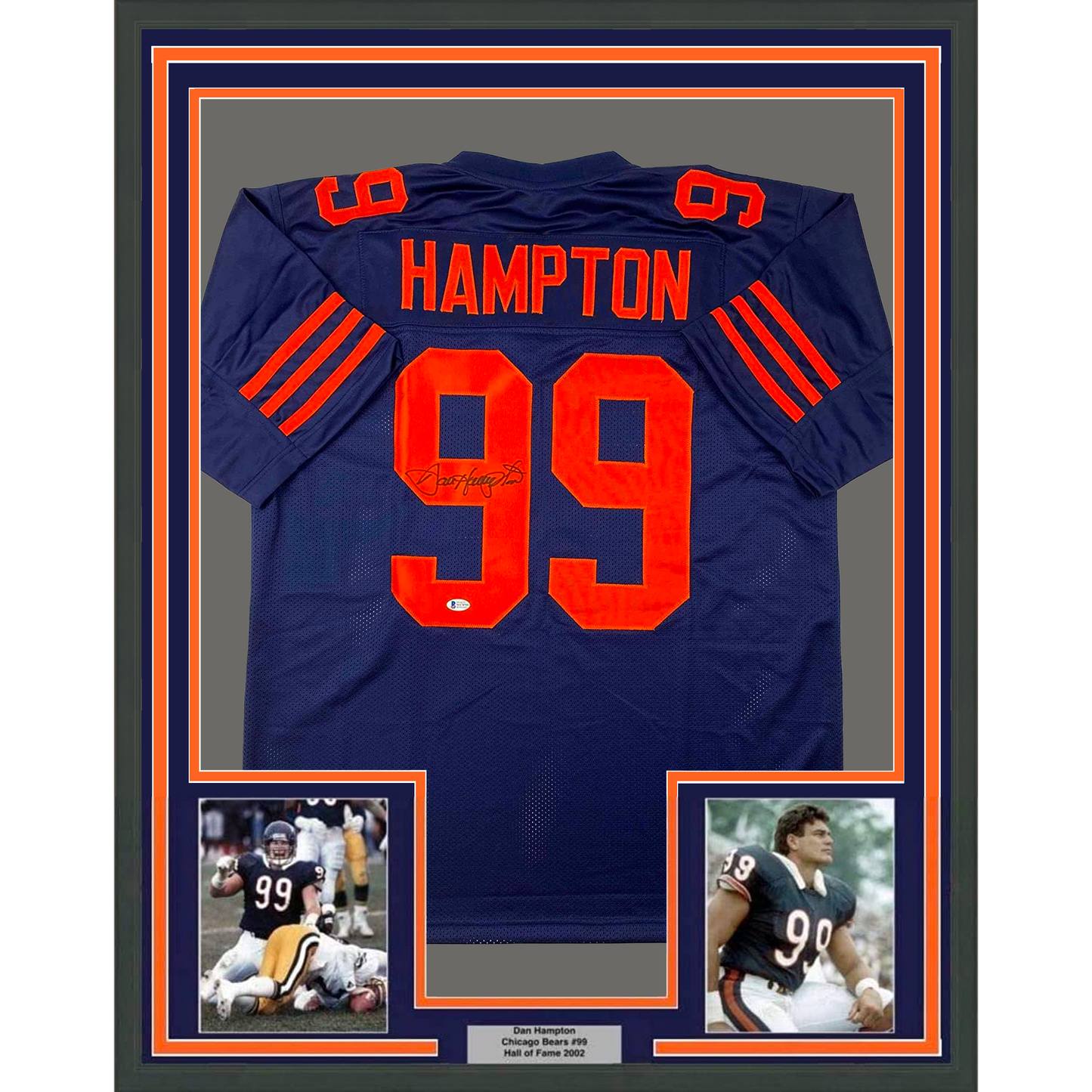 Framed Autographed/Signed Dan Hampton 35x39 Chicago Color Rush Football Jersey Beckett BAS COA