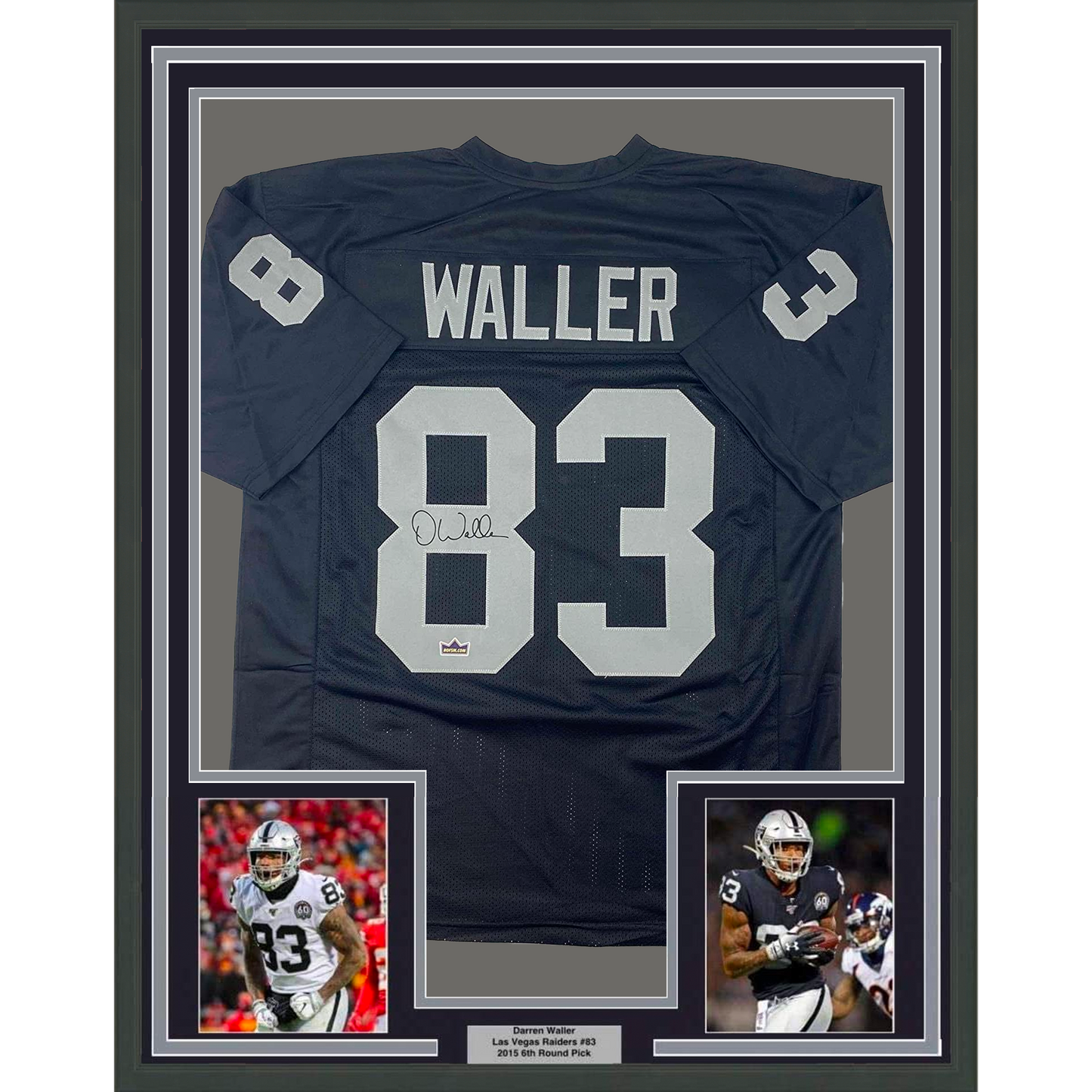 Framed Facsimile Autographed Darren Waller 35x39 Oakland Las Vegas Black Reprint Laser Auto Football Jersey